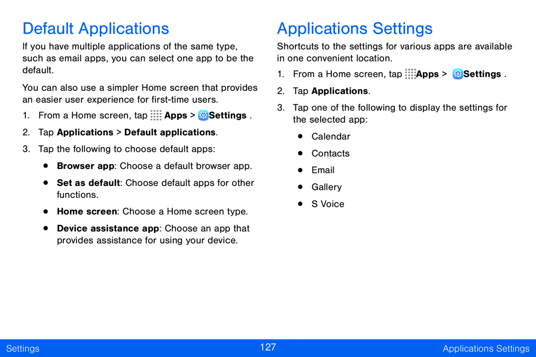 Default Applications Galaxy Tab S 10.5 Verizon