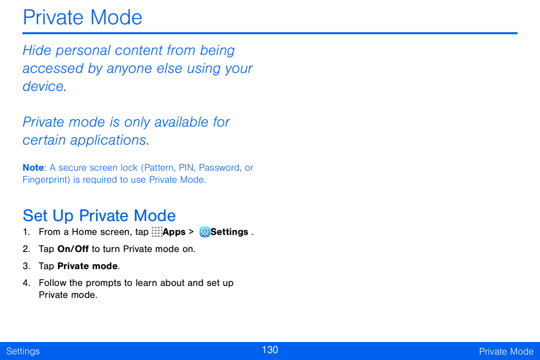 Private mode is only available for certain applications Galaxy Tab S 10.5 Verizon