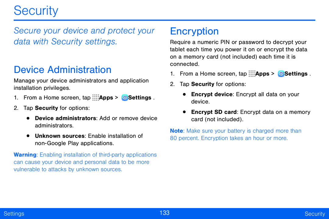 Secure your device and protect your data with Security settings Device Administration