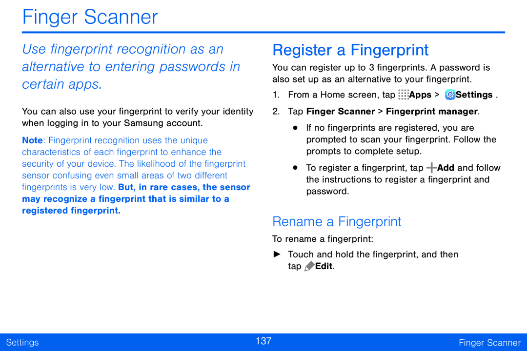 Rename a Fingerprint Register a Fingerprint