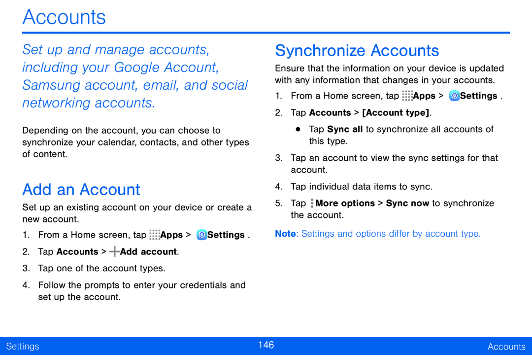 Add an Account Synchronize Accounts