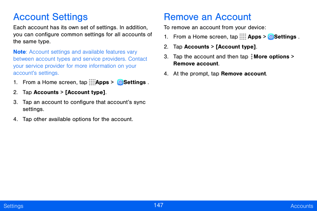 Account Settings Remove an Account