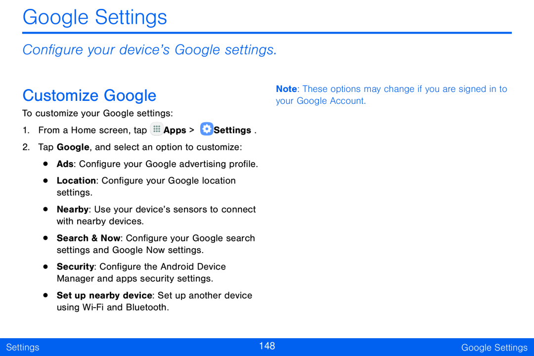 Configure your device’s Google settings Galaxy Tab S 10.5 Verizon