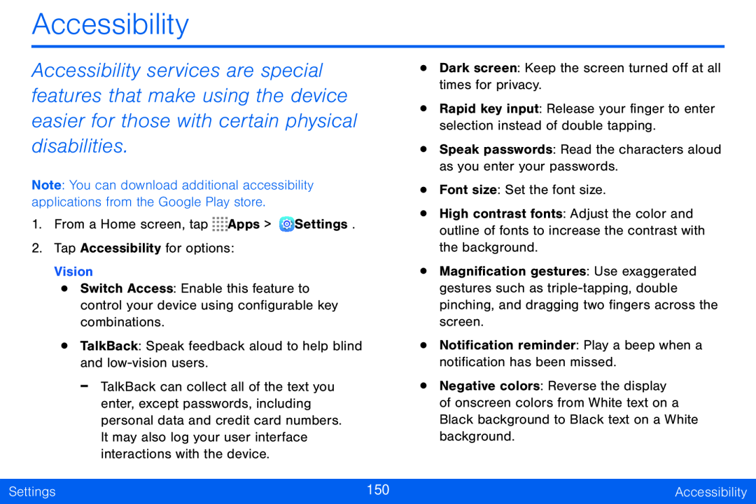 Accessibility Galaxy Tab S 10.5 Verizon