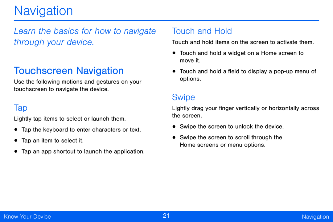 Touchscreen Navigation Galaxy Tab S 10.5 Verizon