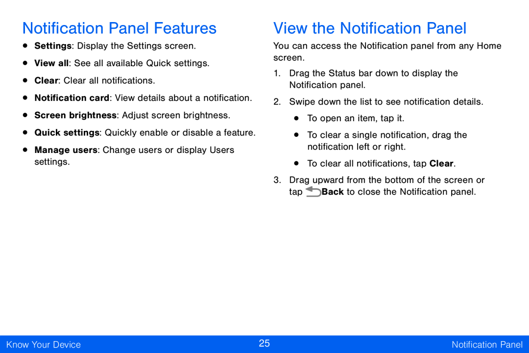 Notification Panel Features Galaxy Tab S 10.5 Verizon