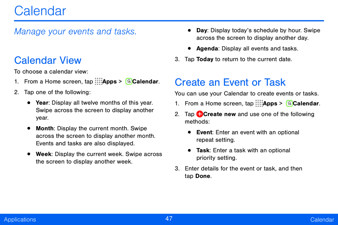 Manage your events and tasks Galaxy Tab S 10.5 Verizon