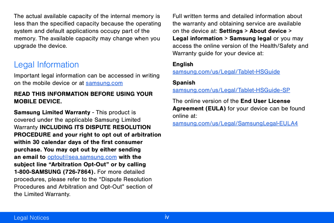 Legal Information Galaxy Tab S 10.5 Verizon