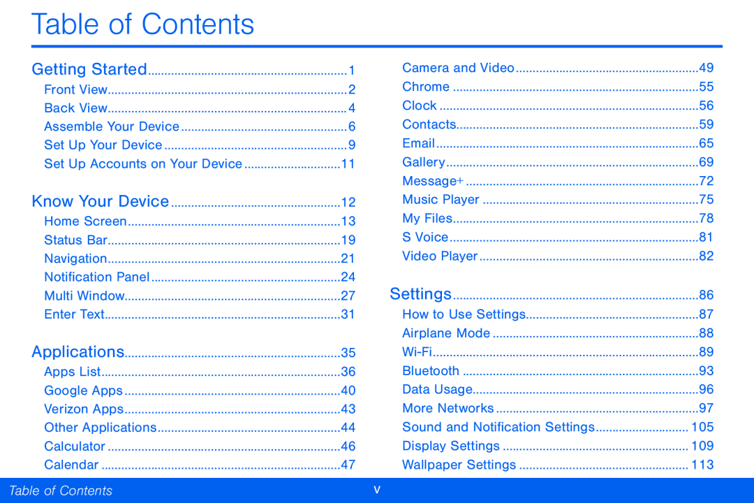Table of Contents Galaxy Tab S 10.5 Verizon