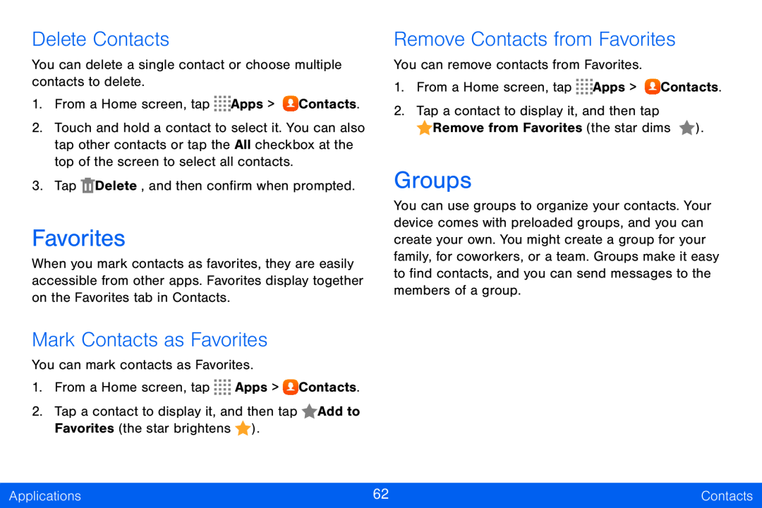 Delete Contacts Mark Contacts as Favorites