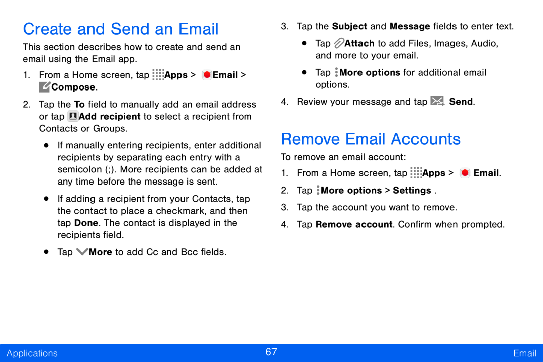 Create and Send an Email Remove Email Accounts