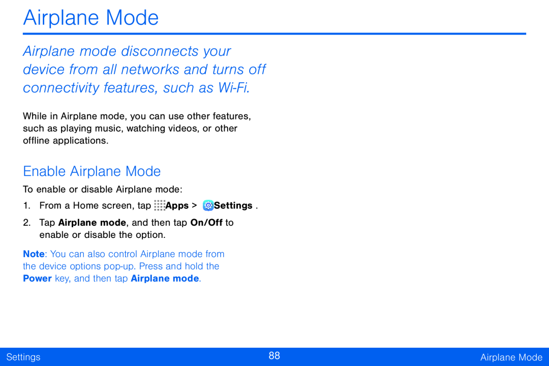 Airplane Mode Galaxy Tab S 10.5 Verizon