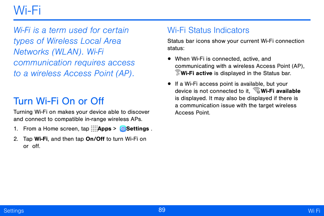 Wi-FiStatus Indicators Galaxy Tab S 10.5 Verizon