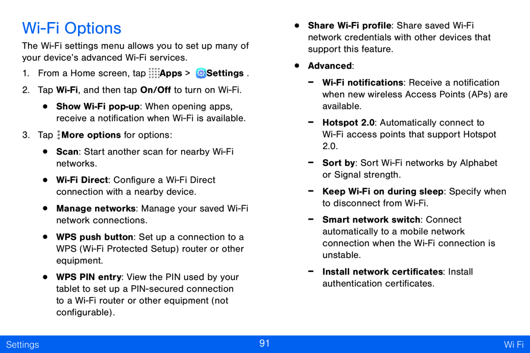 Wi-FiOptions Galaxy Tab S 10.5 Verizon