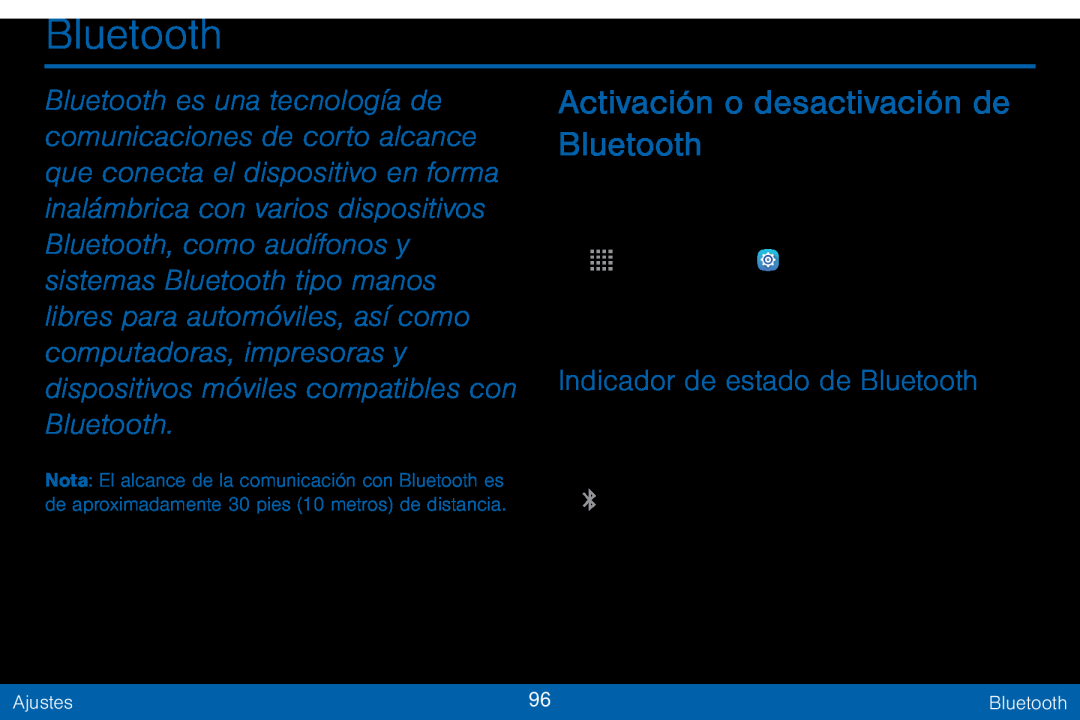 Indicador de estado de Bluetooth Activación o desactivación de Bluetooth