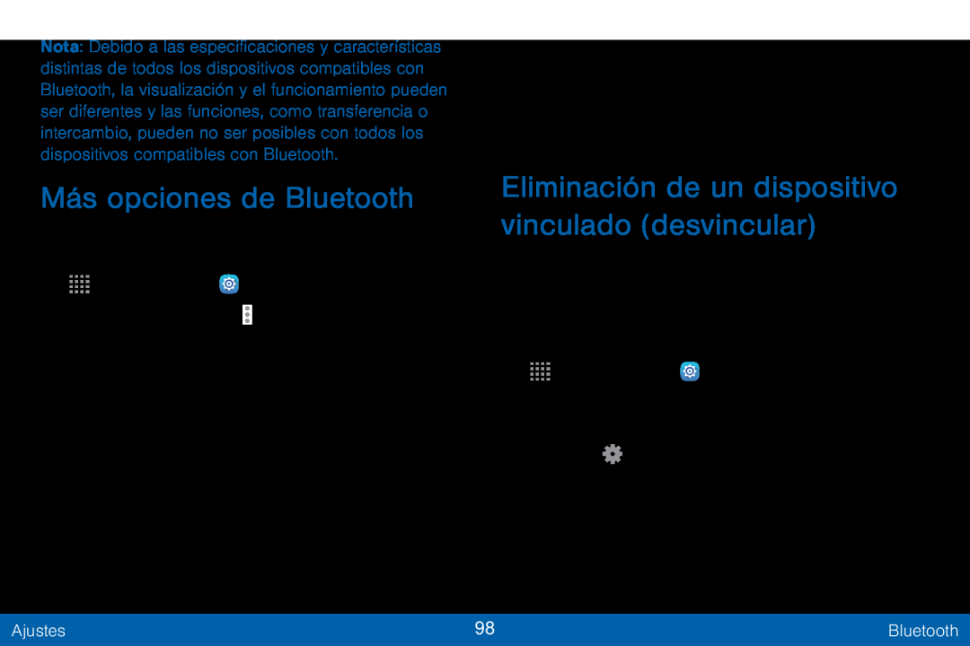 Más opciones de Bluetooth Eliminación de un dispositivo vinculado (desvincular)