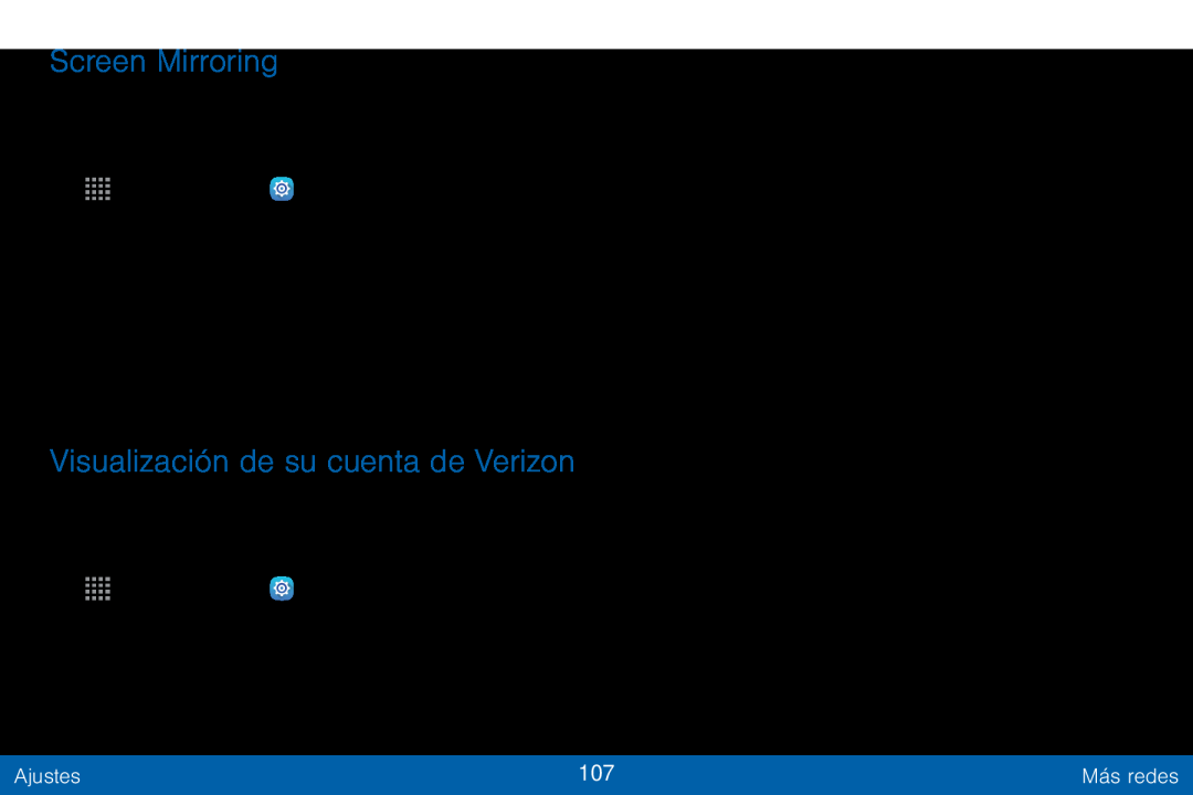 Screen Mirroring Visualización de su cuenta de Verizon