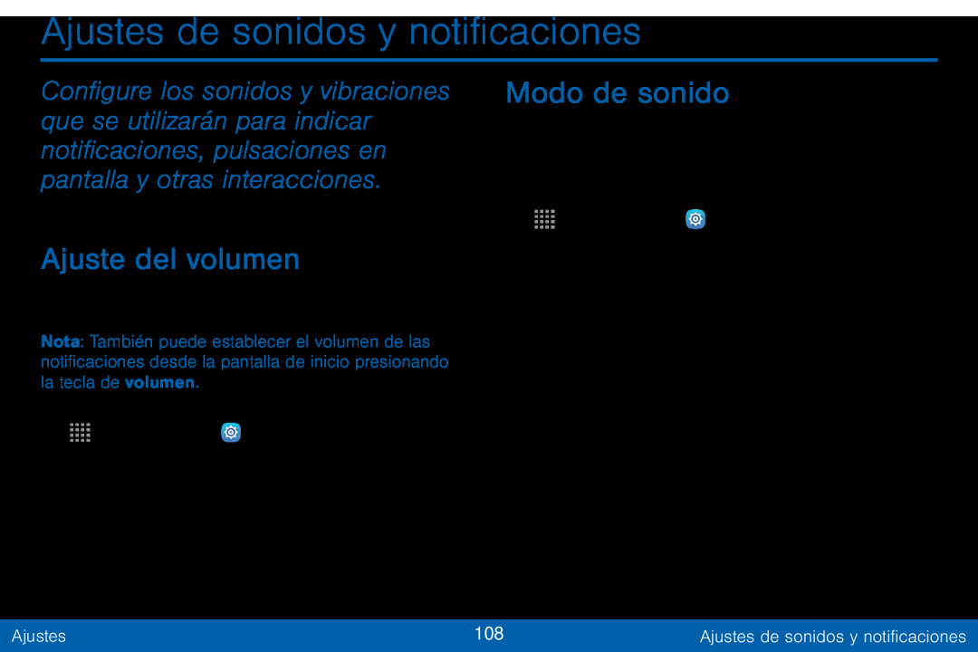 Ajustes de sonidos y notificaciones Galaxy Tab S 10.5 Verizon