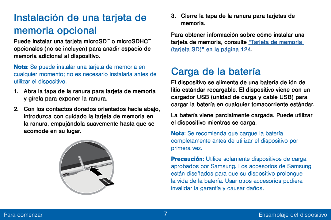 Instalación de una tarjeta de memoria opcional Galaxy Tab S 10.5 Verizon