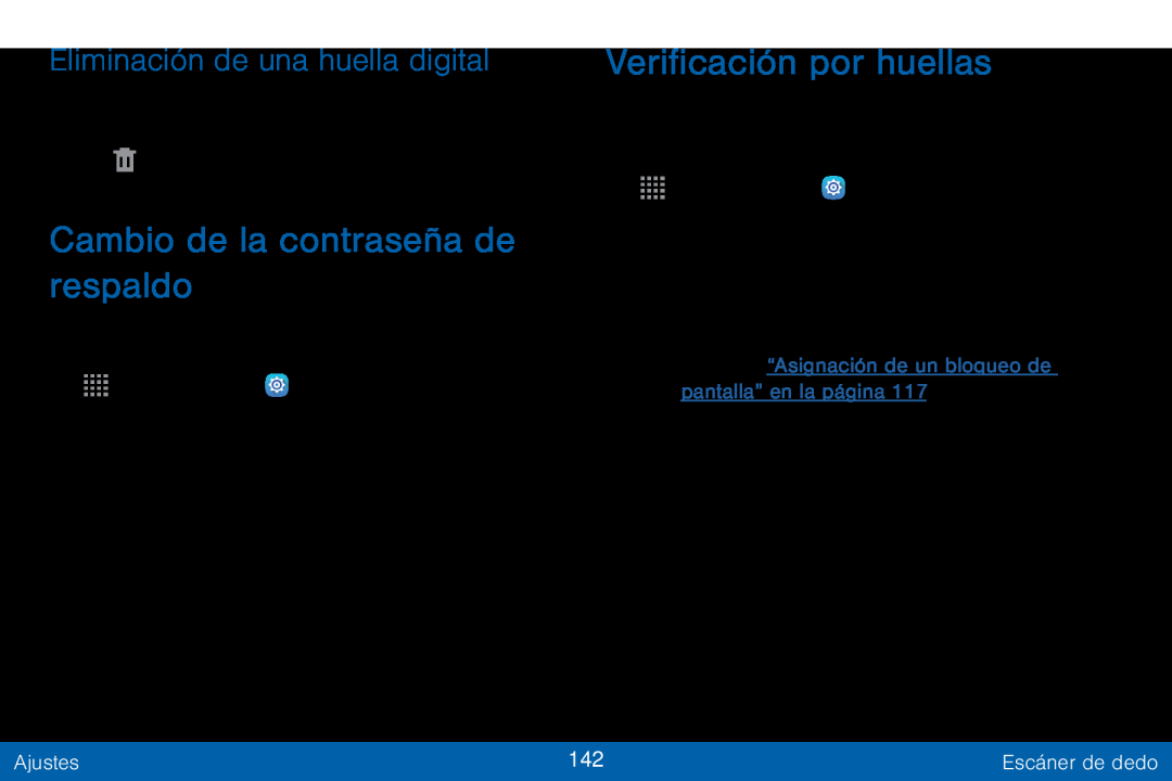 Eliminación de una huella digital Cambio de la contraseña de respaldo