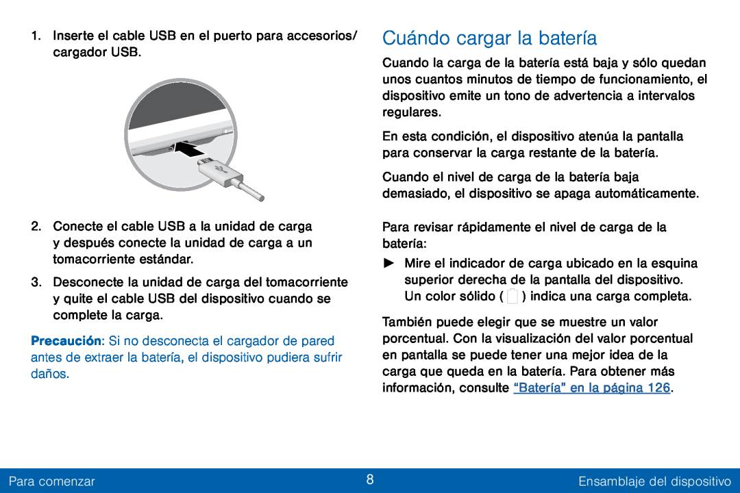 Cuándo cargar la batería Galaxy Tab S 10.5 Verizon