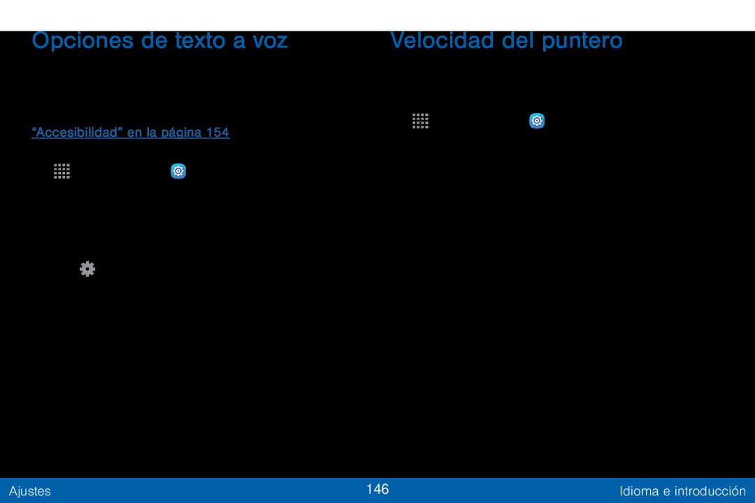 Opciones de texto a voz Velocidad del puntero