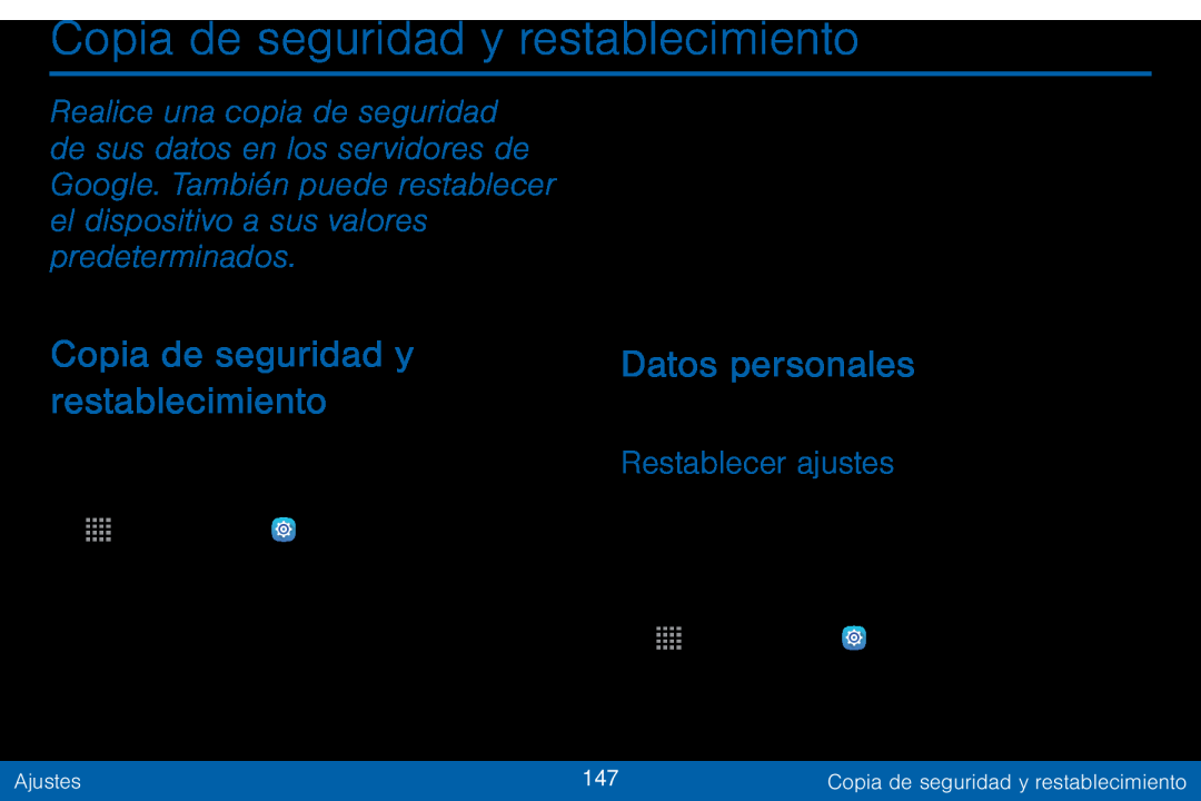 Restablecer ajustes Copia de seguridad y restablecimiento