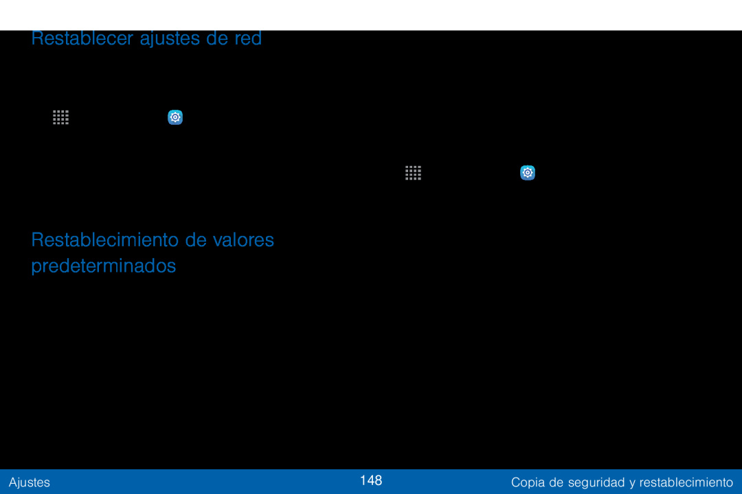 Restablecimiento de valores predeterminados Galaxy Tab S 10.5 Verizon