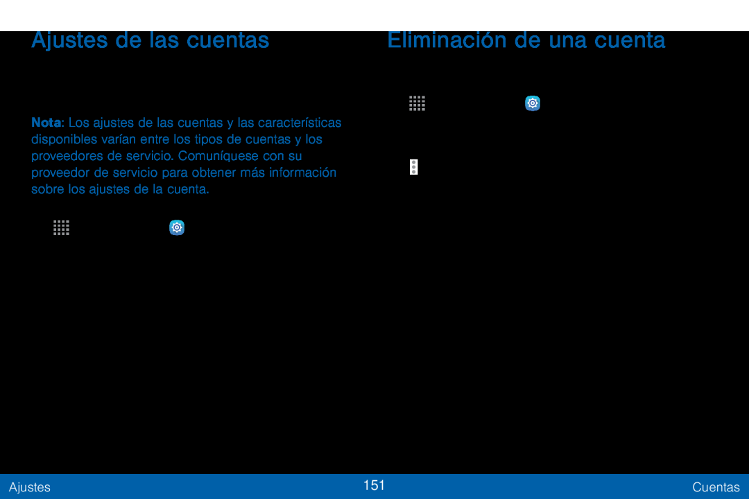 Ajustes de las cuentas Eliminación de una cuenta