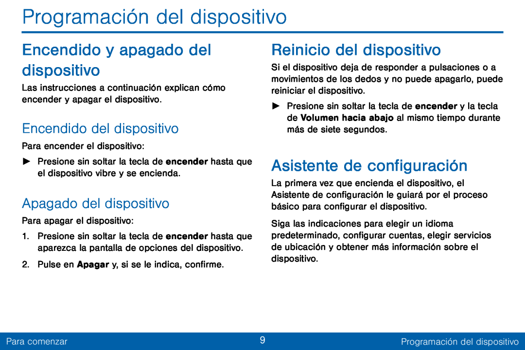 Encendido del dispositivo Apagado del dispositivo