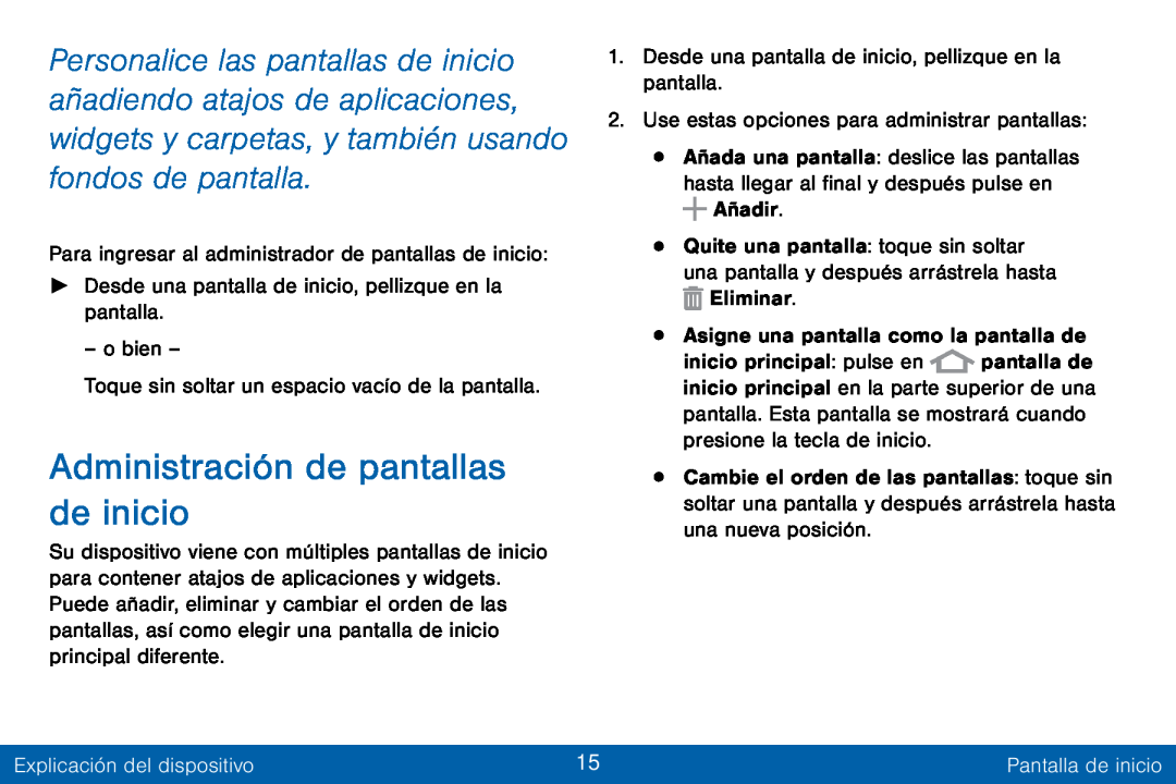 Administración de pantallas de inicio Galaxy Tab S 10.5 Verizon