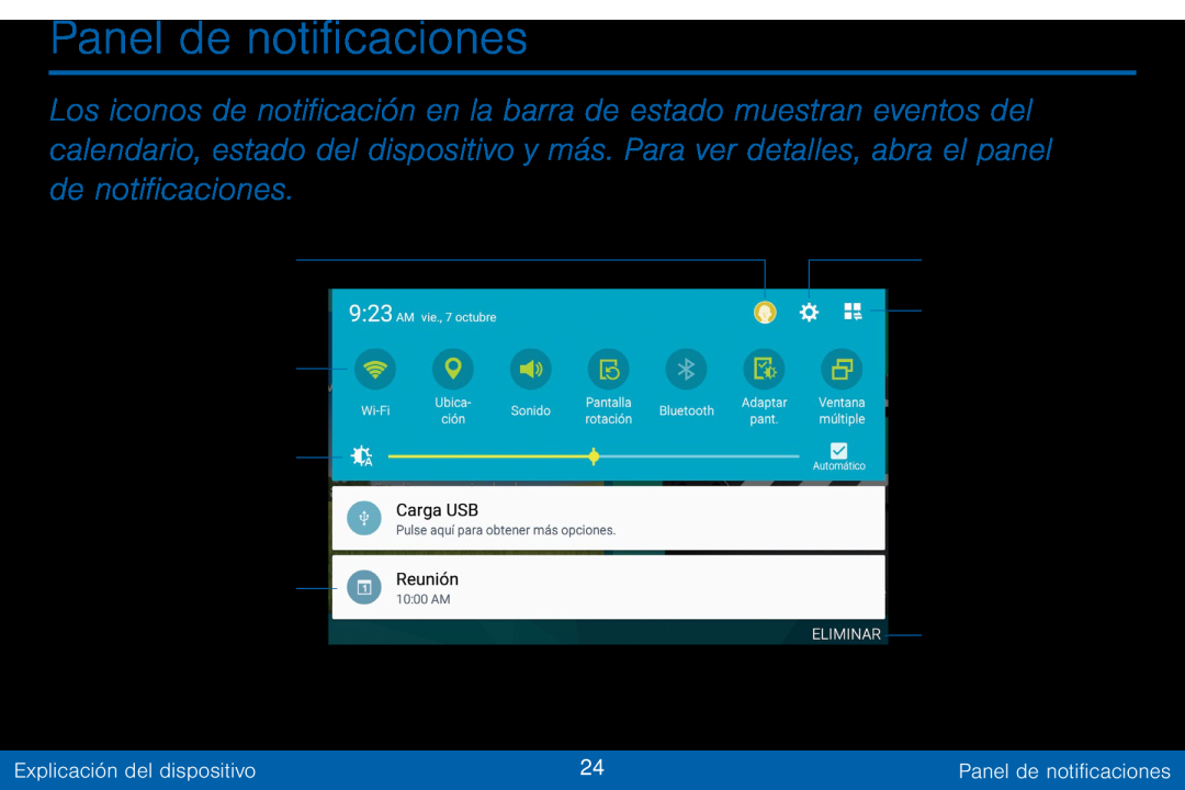 Panel de notificaciones Galaxy Tab S 10.5 Verizon