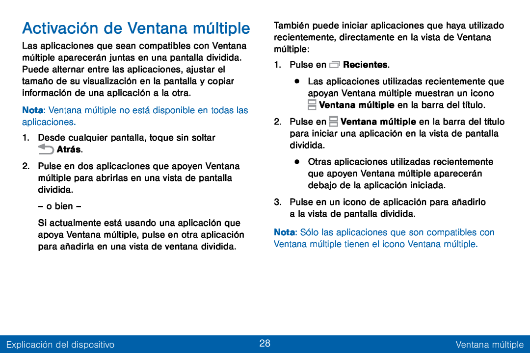 Activación de Ventana múltiple Galaxy Tab S 10.5 Verizon