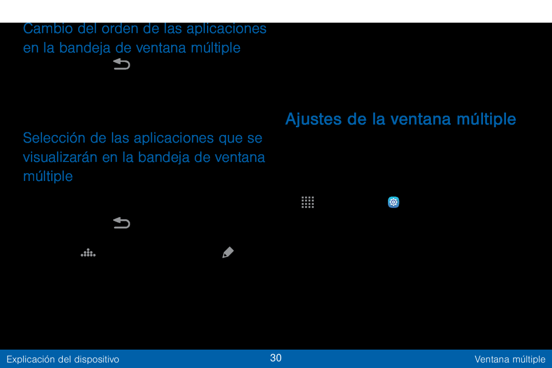 Cambio del orden de las aplicaciones en la bandeja de ventana múltiple Ajustes de la ventana múltiple