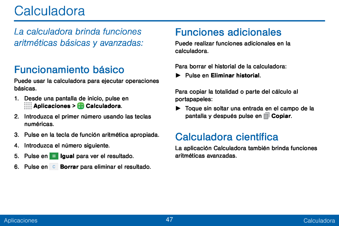 La calculadora brinda funciones aritméticas básicas y avanzadas: Galaxy Tab S 10.5 Verizon