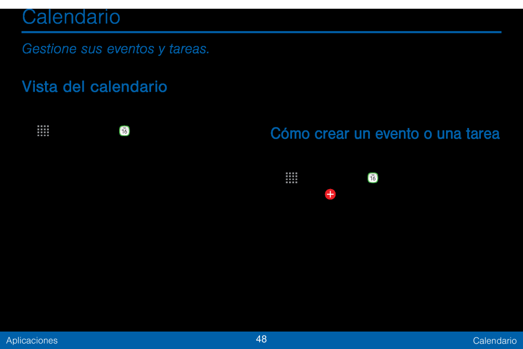 Gestione sus eventos y tareas Vista del calendario