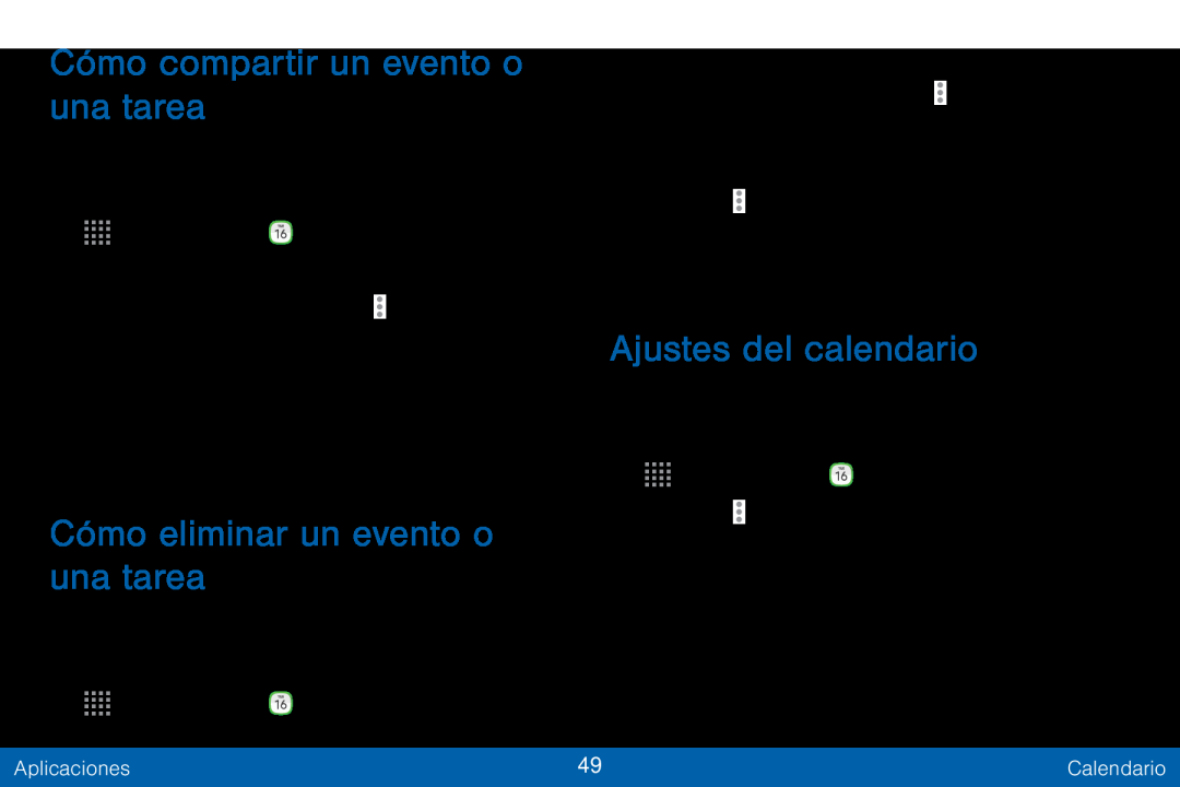 Ajustes del calendario Galaxy Tab S 10.5 Verizon