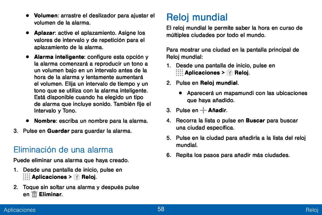 Eliminación de una alarma Galaxy Tab S 10.5 Verizon