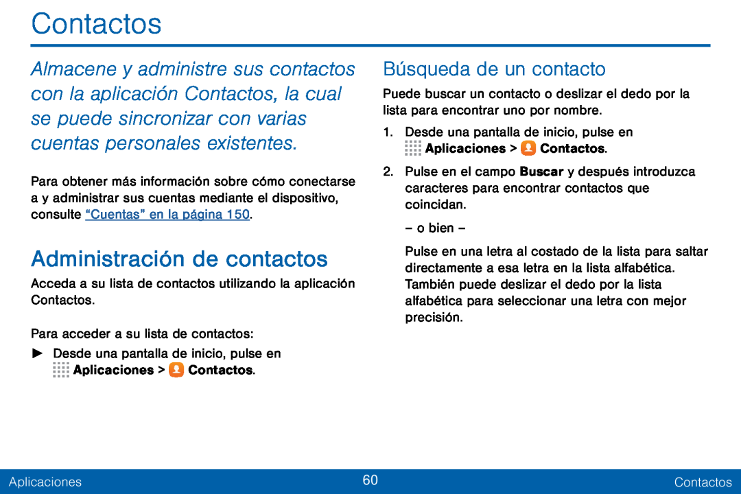 Búsqueda de un contacto Administración de contactos