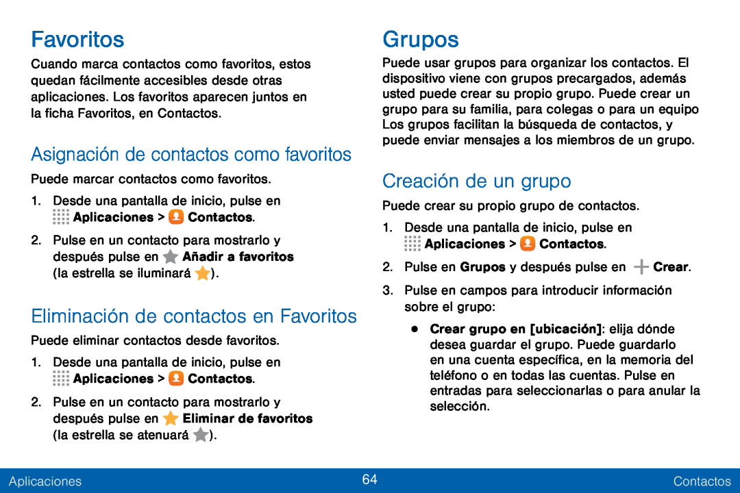 Asignación de contactos como favoritos Eliminación de contactos en Favoritos