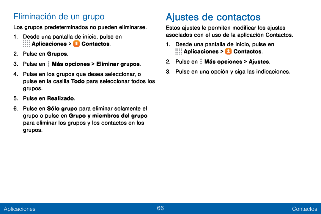 Eliminación de un grupo Ajustes de contactos