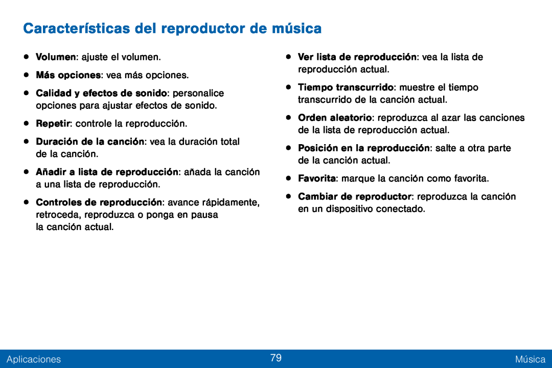 Características del reproductor de música