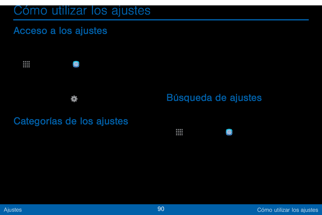 Acceso a los ajustes Categorías de los ajustes