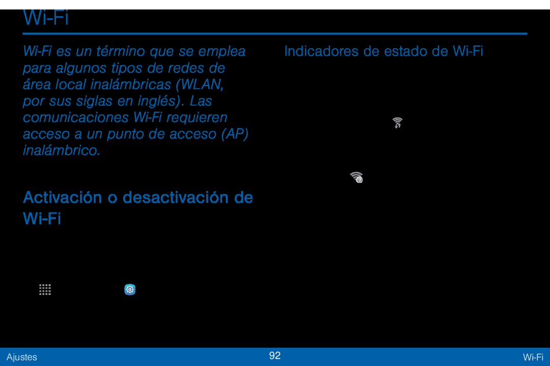 Indicadores de estado de Wi-Fi Activación o desactivación de Wi-Fi