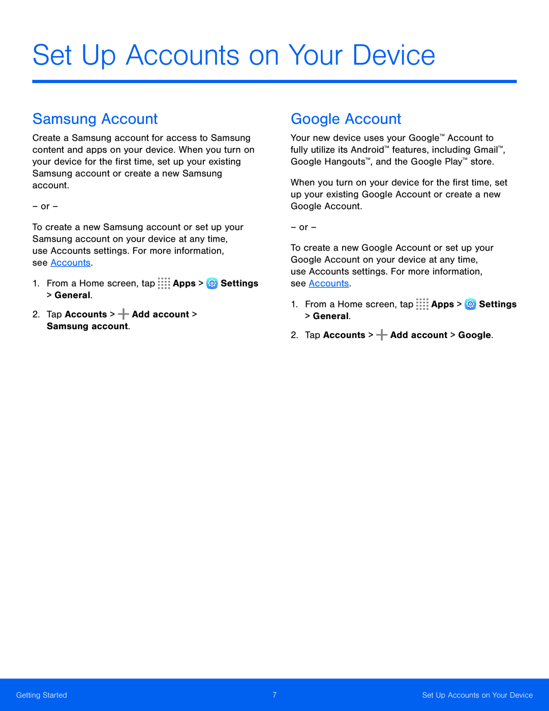 Set Up Accounts on Your Device Galaxy Tab S 10.5 Wi-Fi