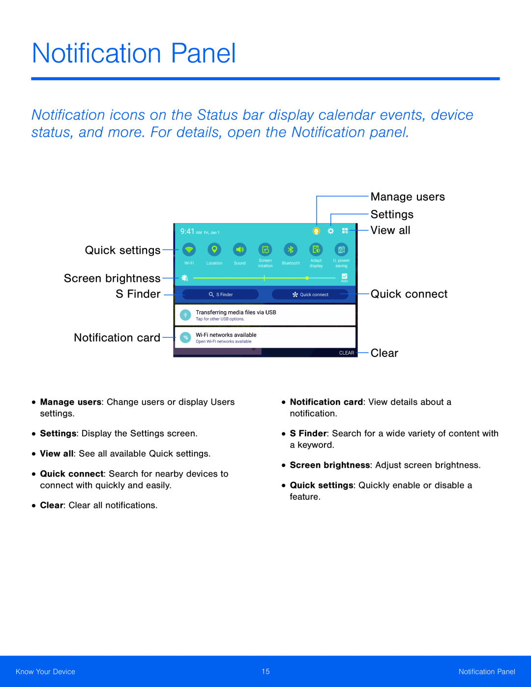 Quick settings Galaxy Tab S 10.5 Wi-Fi