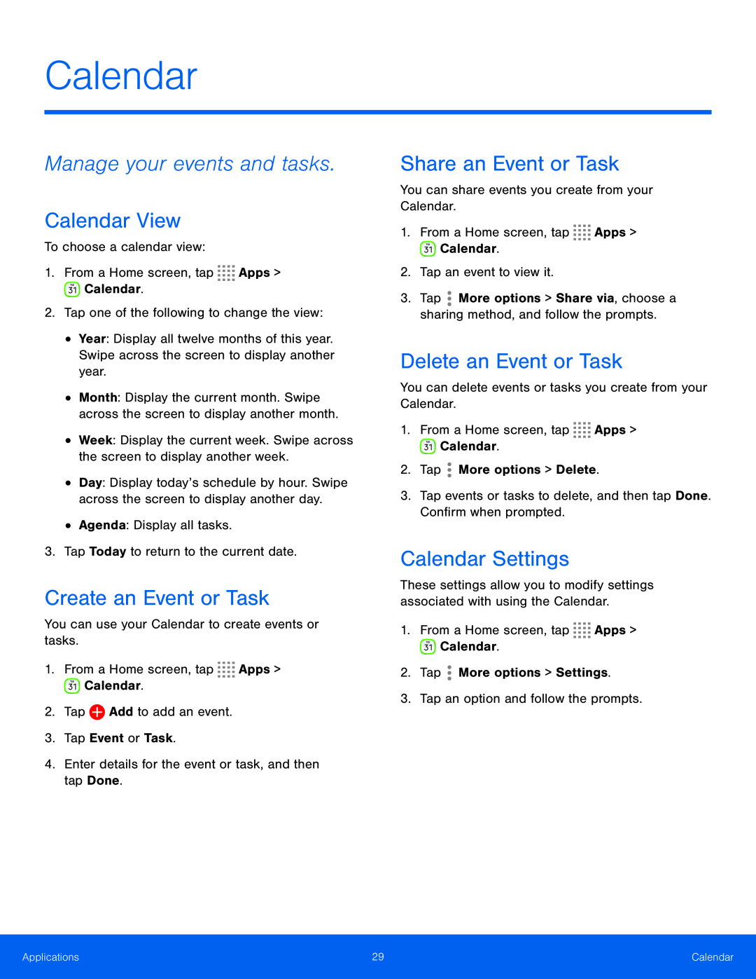 Manage your events and tasks Galaxy Tab S 10.5 Wi-Fi