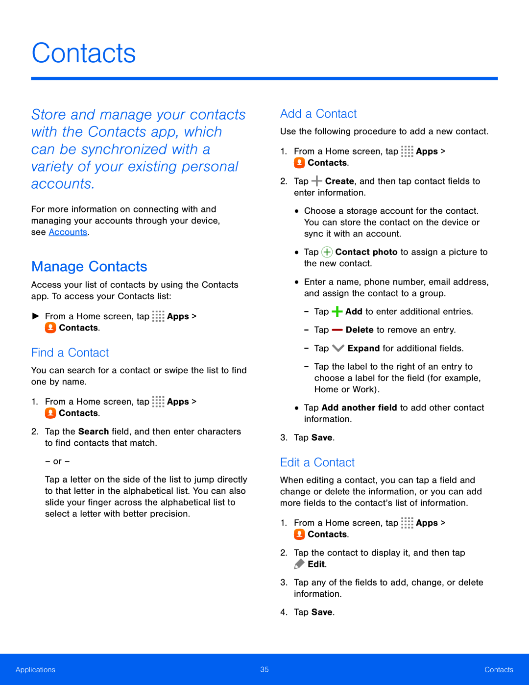 Manage Contacts Galaxy Tab S 10.5 Wi-Fi