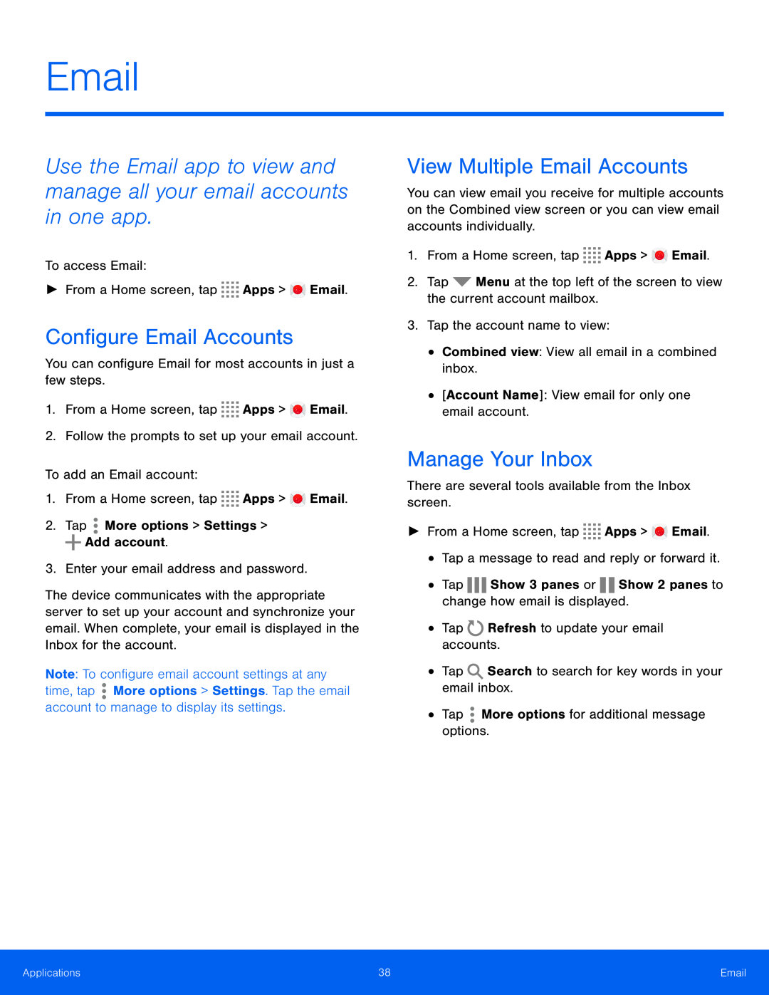 View Multiple Email Accounts Galaxy Tab S 10.5 Wi-Fi