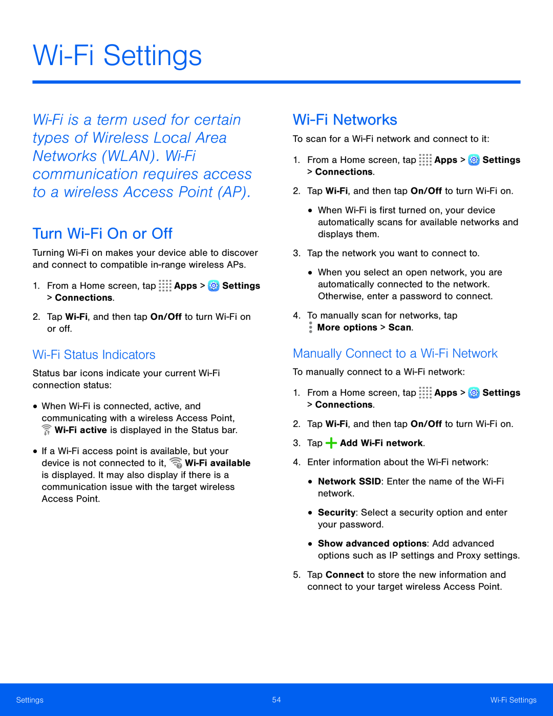 Wi‑Fi Status Indicators Galaxy Tab S 10.5 Wi-Fi